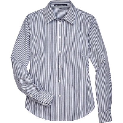 Custom Womens Crown Collection® Banker Stripe Woven Dress Shirt Navy