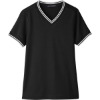 Custom Womens CrownLux Performance® Plaited Tipped V-Neck Shirt Black/ White