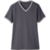 Custom Womens CrownLux Performance® Plaited Tipped V-Neck Shirt Graphite/ White