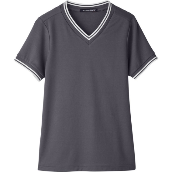Custom Womens CrownLux Performance® Plaited Tipped V-Neck Shirt Graphite/ White