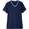 Custom Womens CrownLux Performance® Plaited Tipped V-Neck Shirt Navy/ White