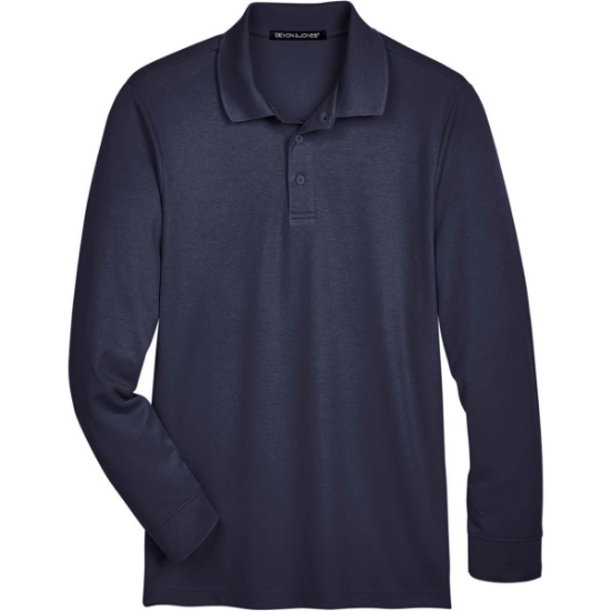Custom Mens Tall CrownLux Performance® Plaited Long Sleeve Polo Navy
