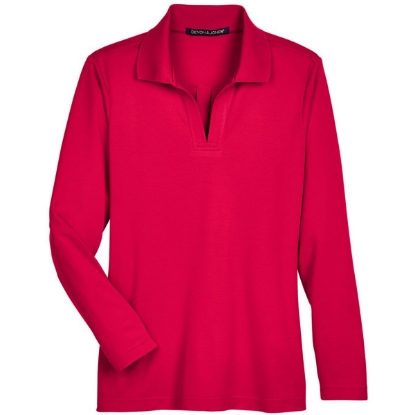 Custom Womens CrownLux Performance® Plaited Long Sleeve Polo Red