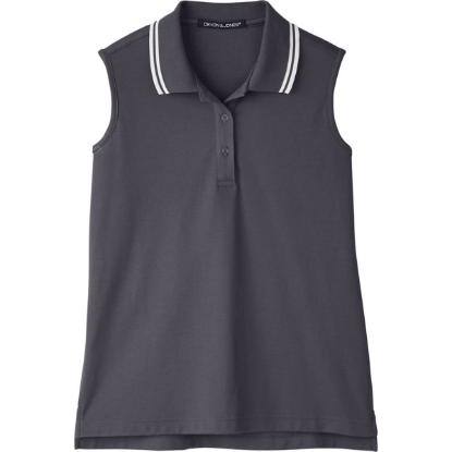 Custom Womens CrownLux Performance® Plaited Tipped Sleeveless Polo Graphite/ White