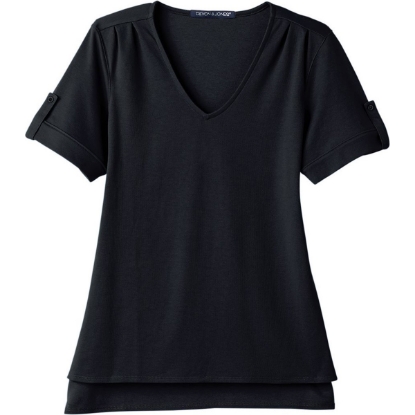 Custom Womens CrownLux Performance® Plaited Rolled Sleeve Shirt Black