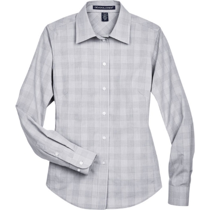 Custom Womens Crown Collection® Glen Plaid Woven Dress Shirt White/ Graphite/ Light Grey