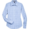 Custom Womens Crown Collection® Glen Plaid Woven Dress Shirt White/ Light French Blue/ French Blue