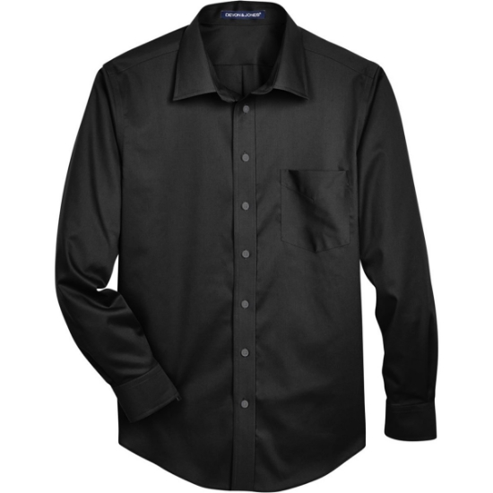 Custom Mens Tall Crown Collection® Solid Stretch Twill Woven Dress Shirt Black