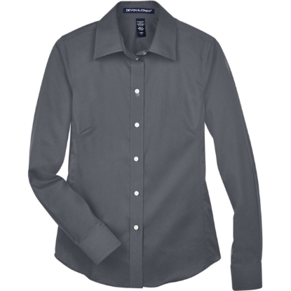 Custom Womens Crown Collection® Solid Stretch Twill Woven Dress Shirt Graphite