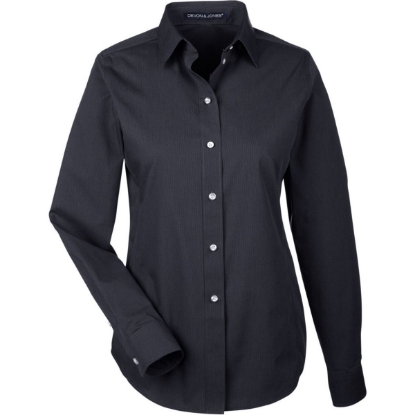 Custom Womens Crown Collection® Striped Woven Dress Shirt Black/ Graphite