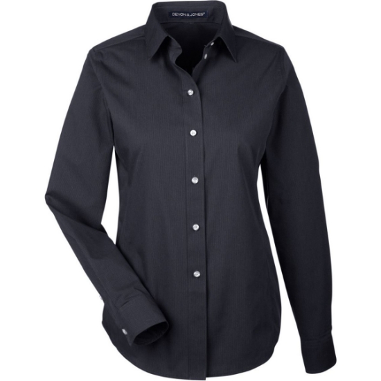 Custom Womens Crown Collection® Striped Woven Dress Shirt Black/ Graphite