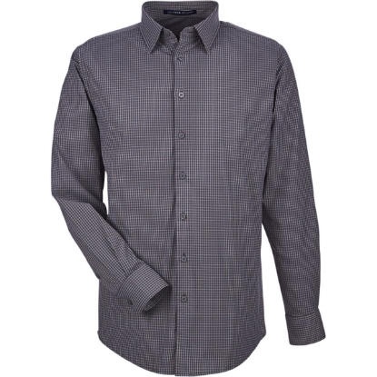 Custom Mens CrownLux Performance® Tonal Mini Check Woven Dress Shirt Carbon