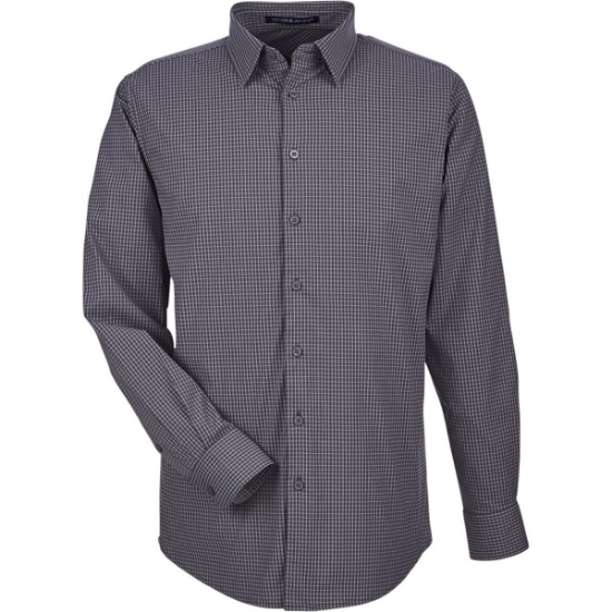 Custom Mens CrownLux Performance® Tonal Mini Check Woven Dress Shirt Carbon