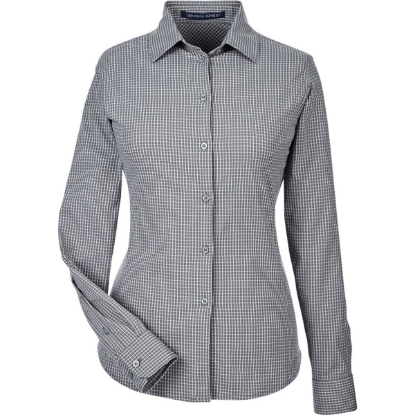 Custom Womens CrownLux Performance® Tonal Mini Check Woven Dress Shirt Graphite
