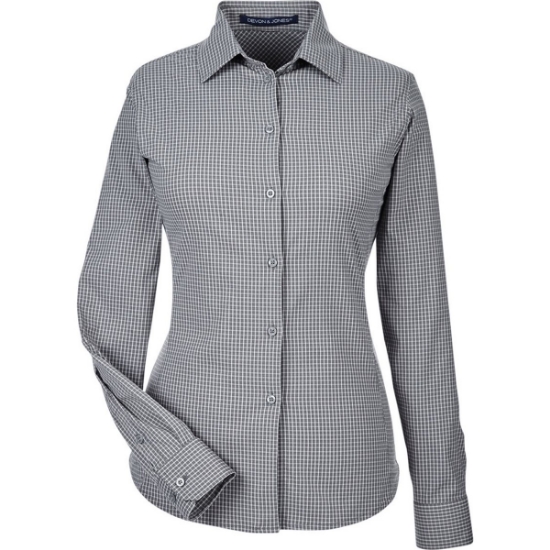 Custom Womens CrownLux Performance® Tonal Mini Check Woven Dress Shirt Graphite