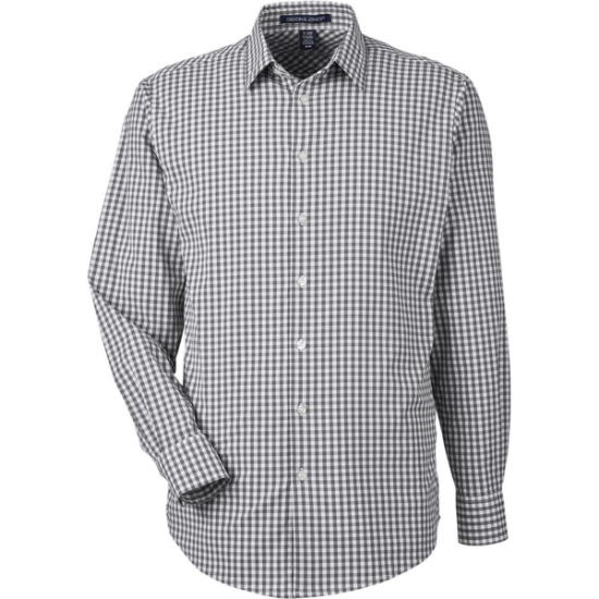 Custom Mens CrownLux Performance® Gingham Dress Shirt Graphite/ White