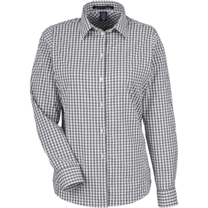 Custom Womens CrownLux Performance® Gingham Dress Shirt Graphite/ White