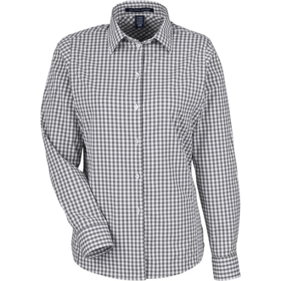 Custom Womens CrownLux Performance® Gingham Dress Shirt Graphite/ White