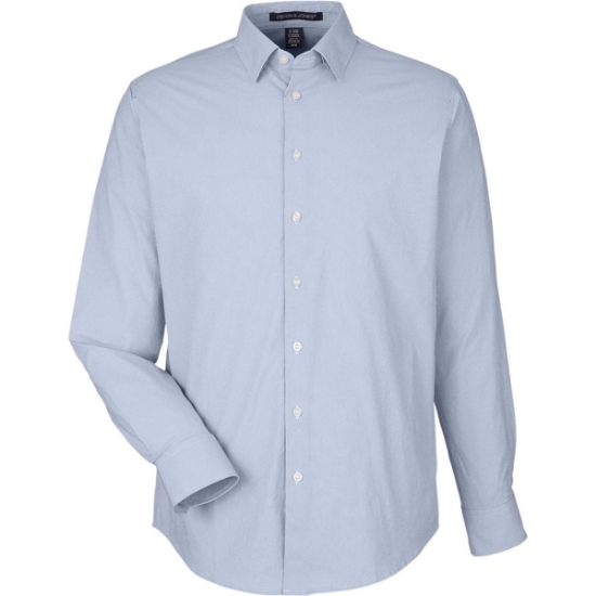 Custom Mens CrownLux Performance® Microstripe Dress Shirt Navy/ White