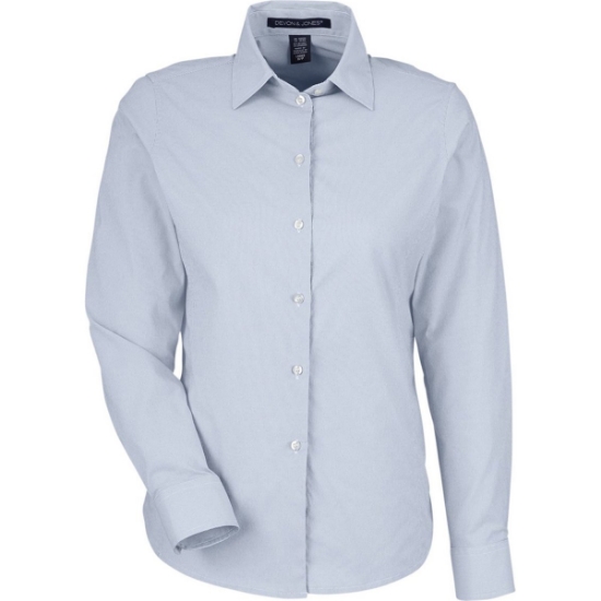 Custom Womens CrownLux Performance® Microstripe Dress Shirt Navy/ White