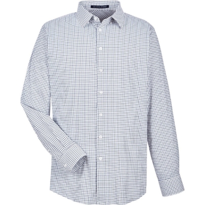 Custom Mens CrownLux Performance® Micro Windowpane Woven Dress Shirt Navy/ White