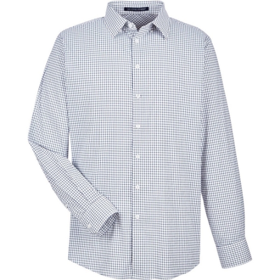 Custom Mens CrownLux Performance® Micro Windowpane Woven Dress Shirt Navy/ White