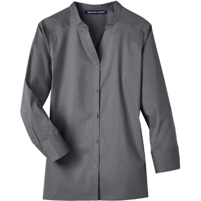 Custom Womens Crown Collection® Stretch Broadcloth Three-Quarter Sleeve Blouse Graphite