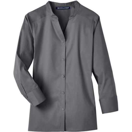 Custom Womens Crown Collection® Stretch Broadcloth Three-Quarter Sleeve Blouse Graphite