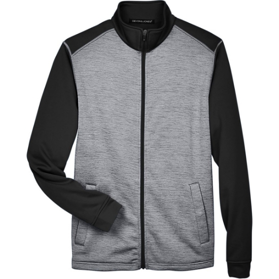 Custom Mens Newbury Colorblock Mélange Fleece Full-Zip jacket Black Heather/ Dark Grey Heather