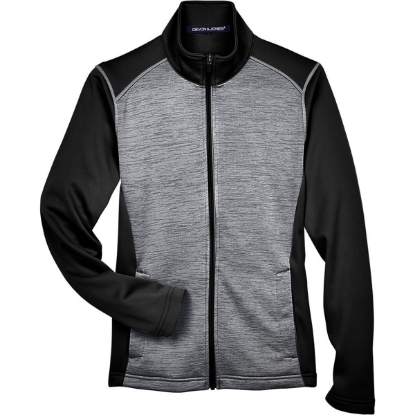 Custom Womens Newbury Colorblock Mélange Fleece Full-Zip Jacket Black Heather/ Dark Grey Heather