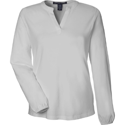 Custom Womens Raleigh Half-Placket Knit Top Grey