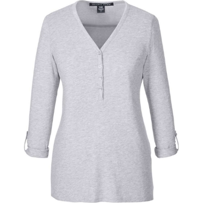 Custom Womens Perfect Fit™ Y-Placket Convertible Sleeve Knit Top Grey Heather