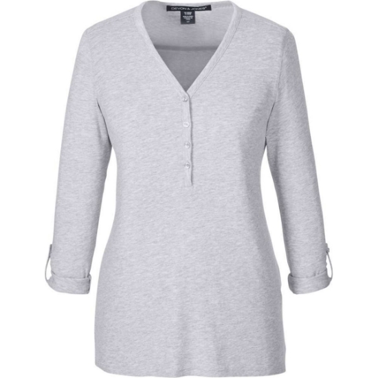 Custom Womens Perfect Fit™ Y-Placket Convertible Sleeve Knit Top Grey Heather