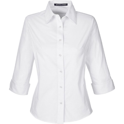 Custom Womens Perfect Fit™ Three-Quarter Sleeve Stretch Poplin Dress Shirt White