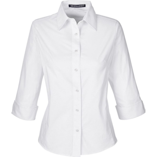 Custom Womens Perfect Fit™ Three-Quarter Sleeve Stretch Poplin Dress Shirt White