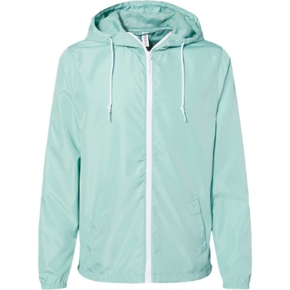 Custom Mens Lightweight Windbreaker Full-Zip Jacket Aqua/ White Zipper