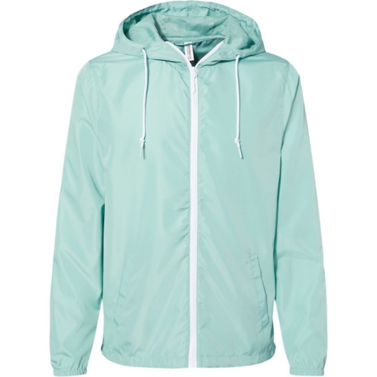 Custom Mens Lightweight Windbreaker Full-Zip Jacket Aqua/ White Zipper