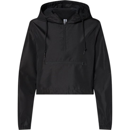 Custom Womens Lightweight Quarter-Zip Pullover Crop Windbreaker Black