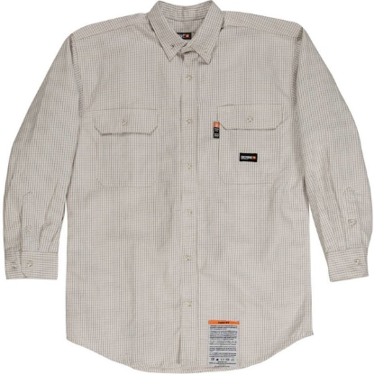 Custom Mens Flame-Resistant Down Plaid Work Shirt Khaki