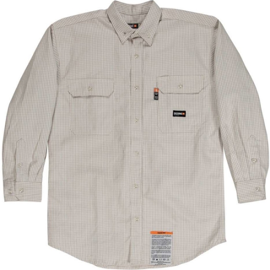 Custom Mens Flame-Resistant Down Plaid Work Shirt Khaki
