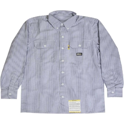 Custom Mens Tall Flame-Resistant Down Plaid Work Shirt Navy