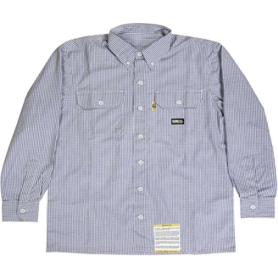 Custom Mens Tall Flame-Resistant Down Plaid Work Shirt Navy