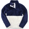 Custom Unisex Fuzzy Half-Snap Fleece Pullover Navy Stripe/ Natural