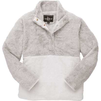 Custom Unisex Fuzzy Half-Snap Fleece Pullover Oxford Stripe/ Natural