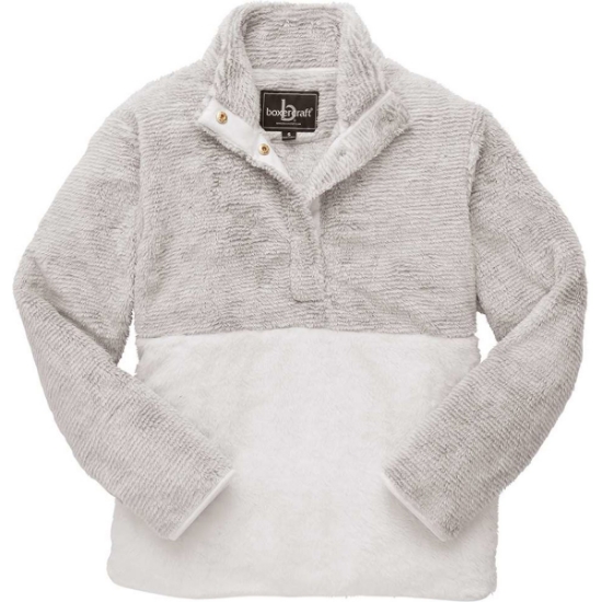 Custom Unisex Fuzzy Half-Snap Fleece Pullover Oxford Stripe/ Natural