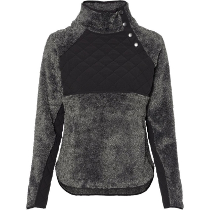 Custom Womens Quilted Fuzzy Fleece Snap Placket Pullover Black Pepper/ Black