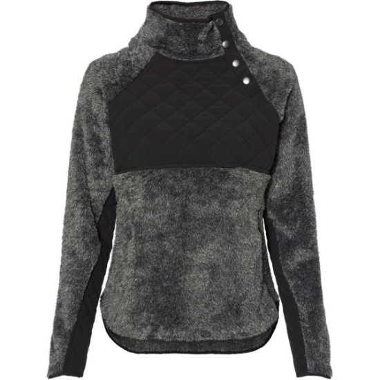 Custom Womens Quilted Fuzzy Fleece Snap Placket Pullover Black Pepper/ Black