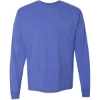 Custom Unisex Garment-Dyed Long Sleeve T-Shirt With a Pocket Deep Forte Blue