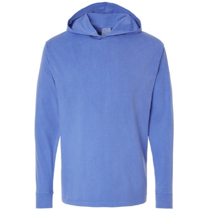 Custom Unisex Garment-Dyed Jersey Hooded Long Sleeve T-Shirt Deep Forte Blue