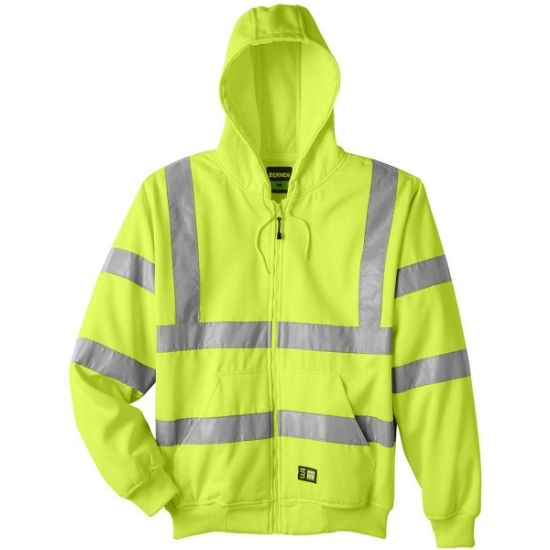 Custom Mens Tall Hi-Vis Class 3 Lined Full-Zip Hooded Sweatshirt Hi Vis Yellow